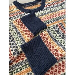 GAP Men's Fair Isle Crew Neck Lambswool Blend Knit Pullover Sweater M